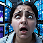 **Prompt 1: The Weight of the Digital Deluge**
    An individual, gender-neutral with subtle Middle Eastern features, appearing mentally exhausted and overwhelmed. They are surrounded by a chaotic, swirling vortex of glowing digital screens, endless notification icons, streams of data, and overlapping app symbols that seem to press in on them. Their expression is one of deep fatigue, mental fog, and distraction, with a slight headache evident. The color palette is dominated by cool blues, greys, and purple hues, conveying a sense of stress and constant pressure. The background is a blurred, bustling urban or office setting, emphasizing the relentless pace of technological advancement. The overall mood is one of being trapped and burdened by the incessant demands of the digital world, like carrying an invisible, heavy load.