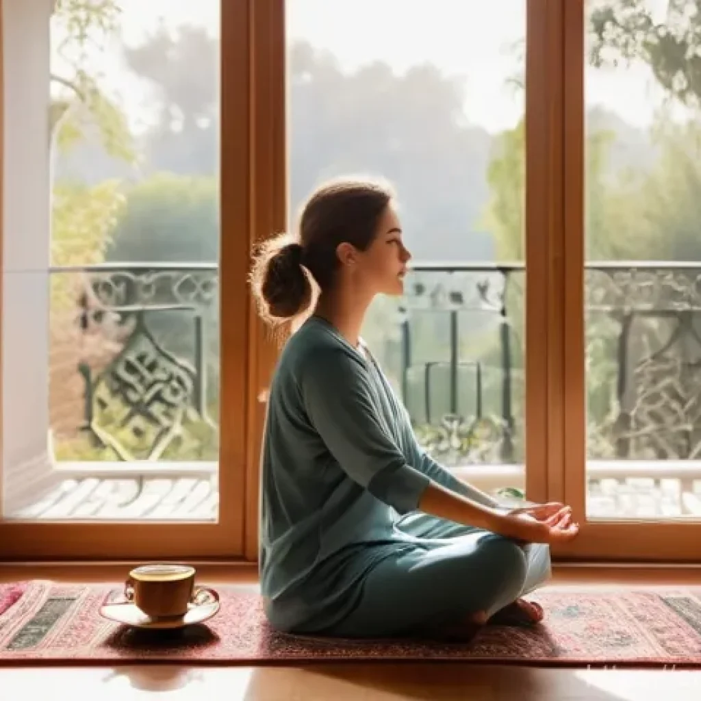 기술 피로를 줄이기 위한 일상 속 작은 변화 - **Prompt:** A serene morning scene in a brightly lit room with soft, warm light streaming through a ...