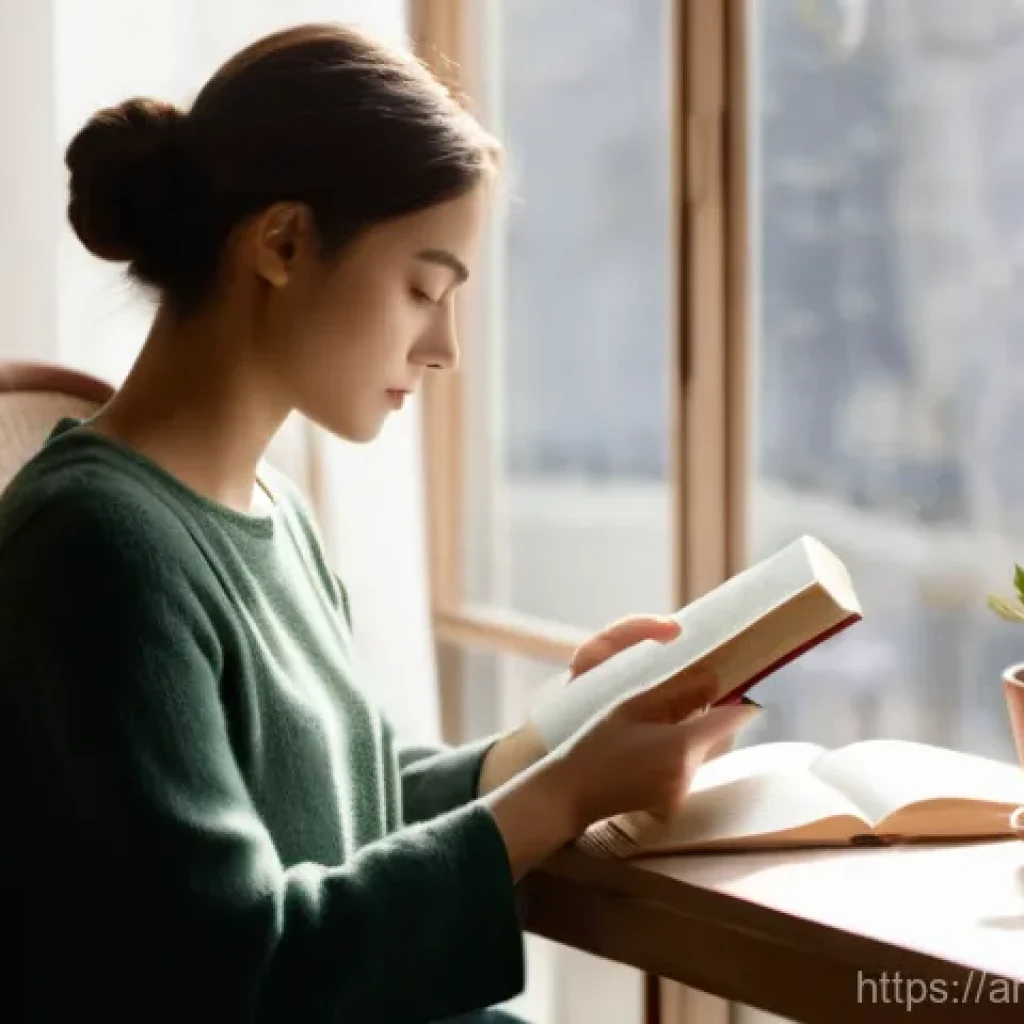 기술 피로 해소를 위한 감정 관리 - **Prompt:** "A young woman, dressed in comfortable, modest casual clothing, is sitting serenely on a...