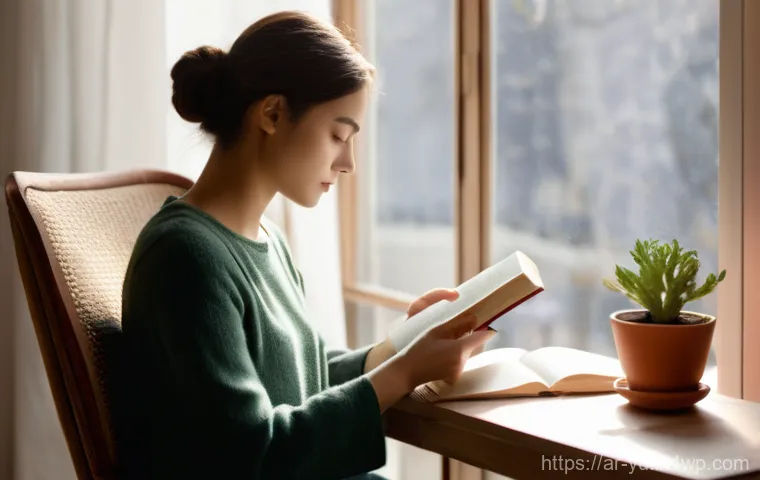 기술 피로 해소를 위한 감정 관리 - **Prompt:** "A young woman, dressed in comfortable, modest casual clothing, is sitting serenely on a...