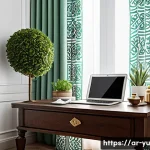 Home 18 기술 피로 회복을 위한 창의적 접근법 - A peaceful, well-organized home office scene designed for an Arabic-speaking professional, featuring...