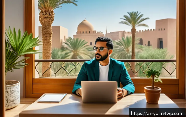 기술 피로를 줄이는 유익한 대화법 - A serene modern workspace bathed in warm natural light, featuring a Middle Eastern man in his 30s si...